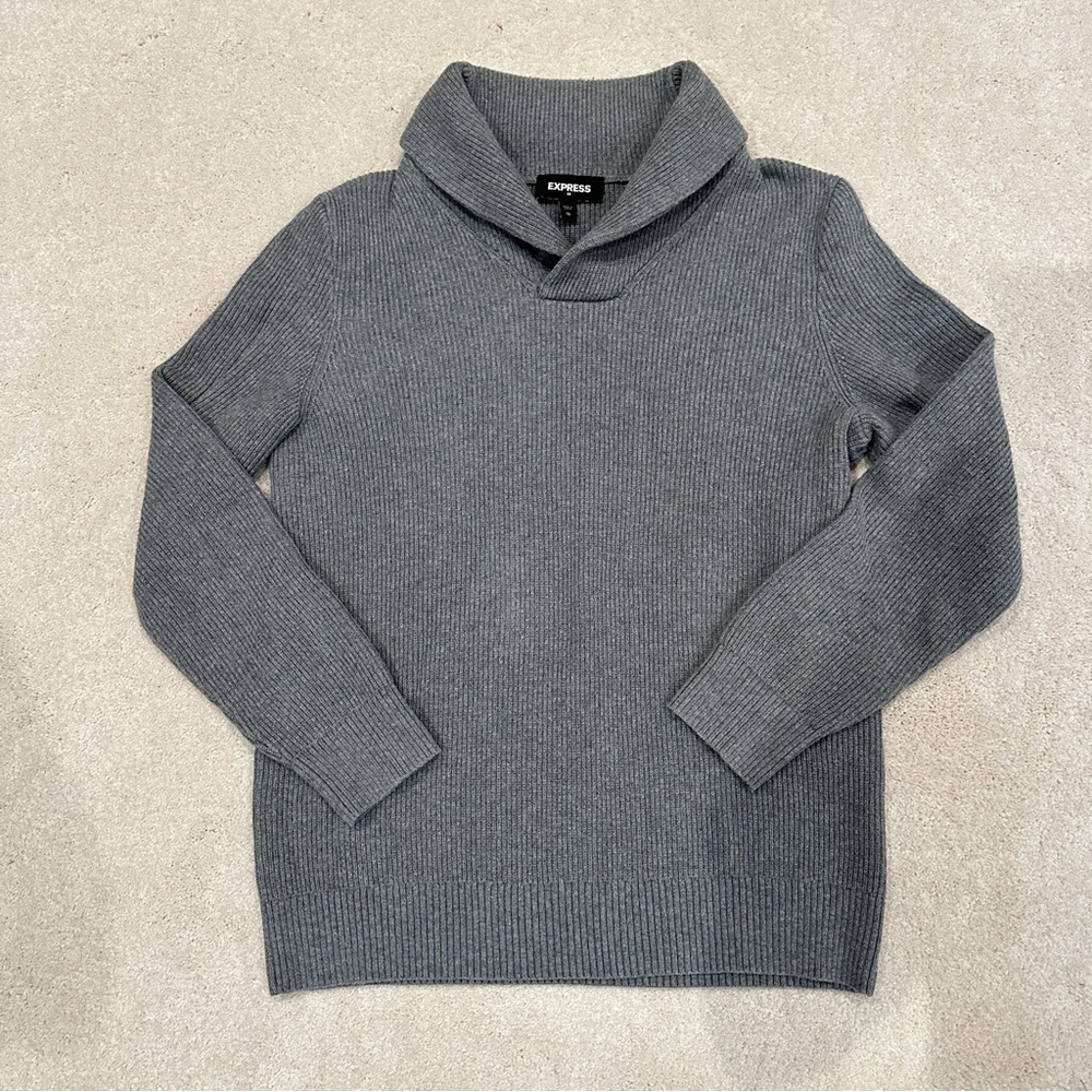 Express Men's Grey Sweater Ribbed Pattern Shawl Collar Style sz M